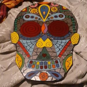 Day of the dead glass art skull